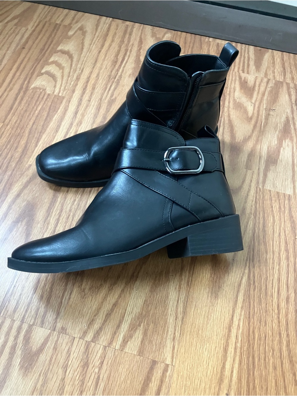 Women's Black Ankle Boots with Buckle Detail